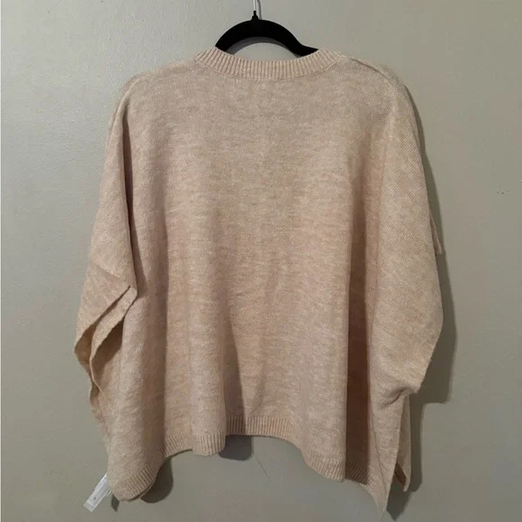 LOFT Cream V-Neck Poncho with Button Accents - Picture 3 of 3